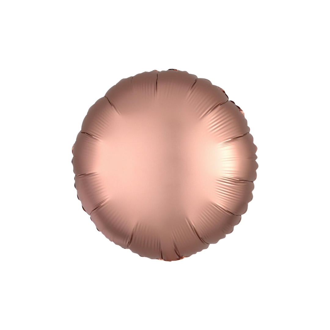 Satin rose gold round foil balloon for wedding or bachelorette from Parte Haus party supply store in Bethesda MD