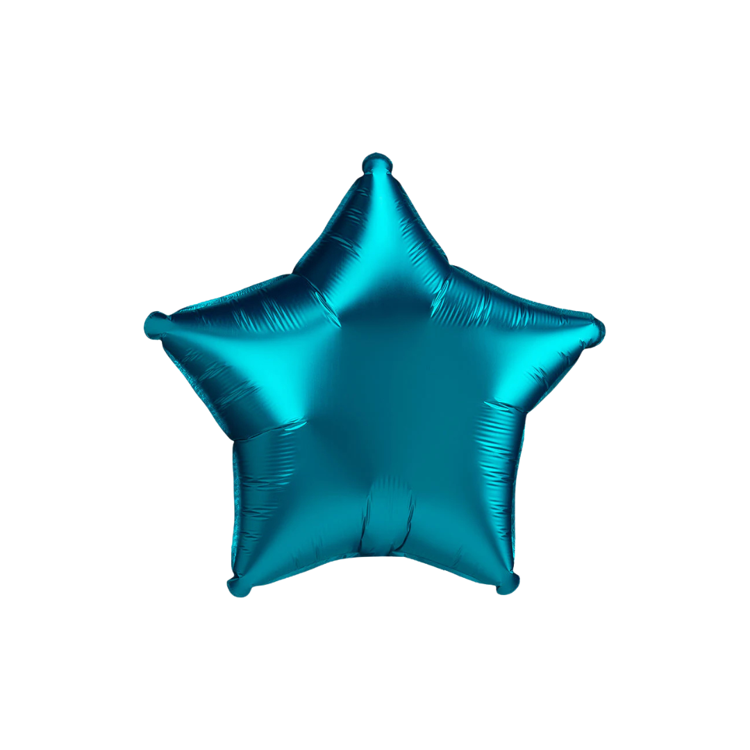 Satin teal star foil balloon for tropical ocean birthday theme from Parte Haus party supply store in Bethesda MD