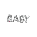 silver baby foil balloon shaped as BABY baby shower from Parte Haus party supply store in Bethesda MD