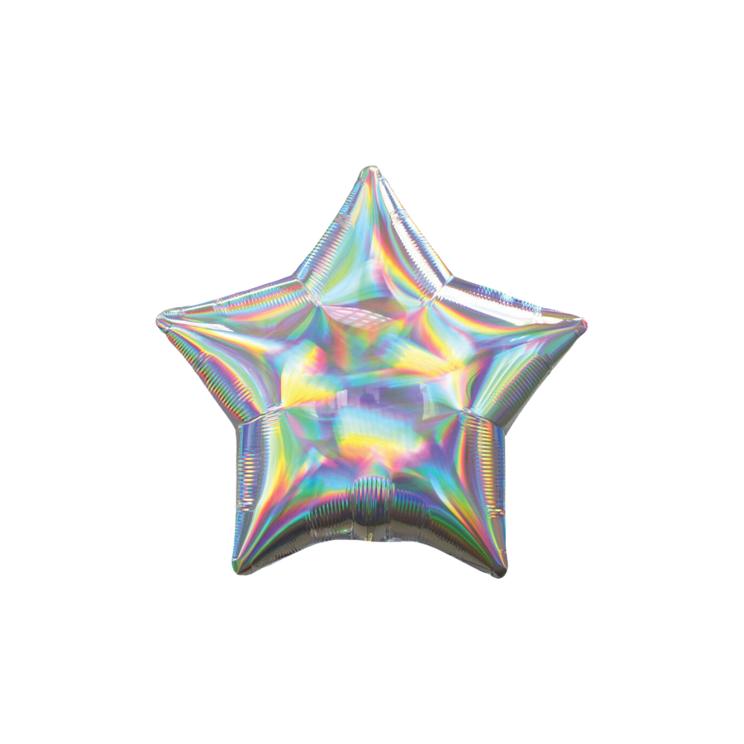 silver iridescent star foil balloon with shiny finish birthday decor from Parte Haus party supply store in Bethesda MD