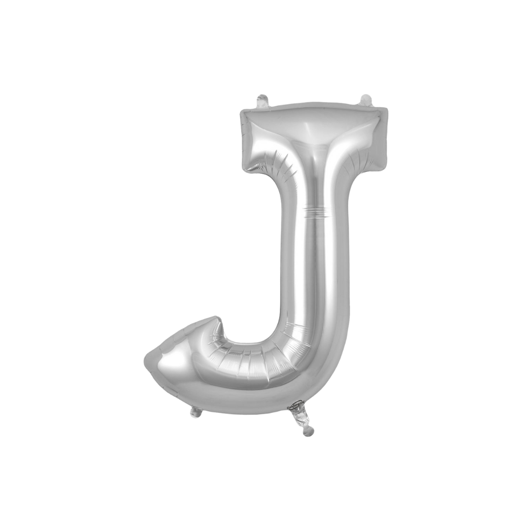 silver letter J foil balloon for birthday from Parte Haus party supply store in Bethesda MD