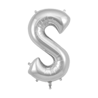 Silver letter S foil balloon birthday decoration from Parte Haus party supply store in Bethesda MD