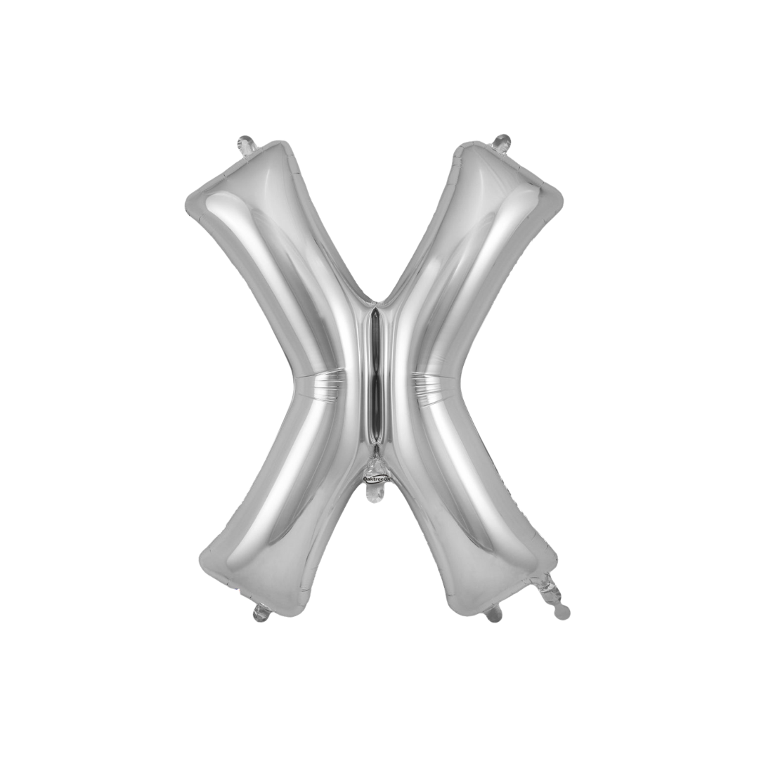 Silver letter X foil balloon for birthday from Parte Haus party supply store in Bethesda Maryland