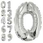Silver number balloons shaped 0 to 9 birthday decoration from Parte Haus party supply store in Bethesda MD