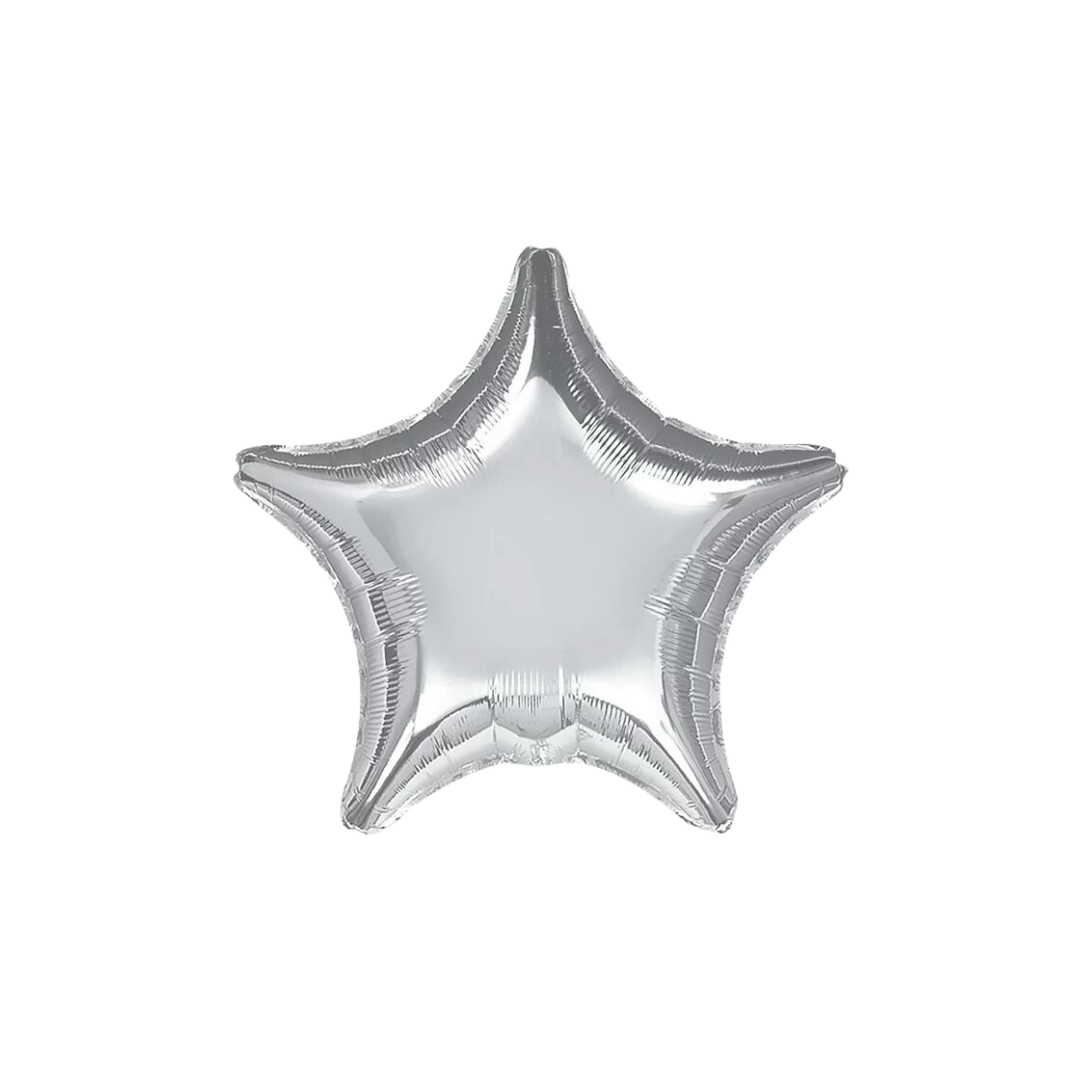 Silver star foil balloon with shiny finish celebration decor from Parte Haus party supply store in Bethesda MD