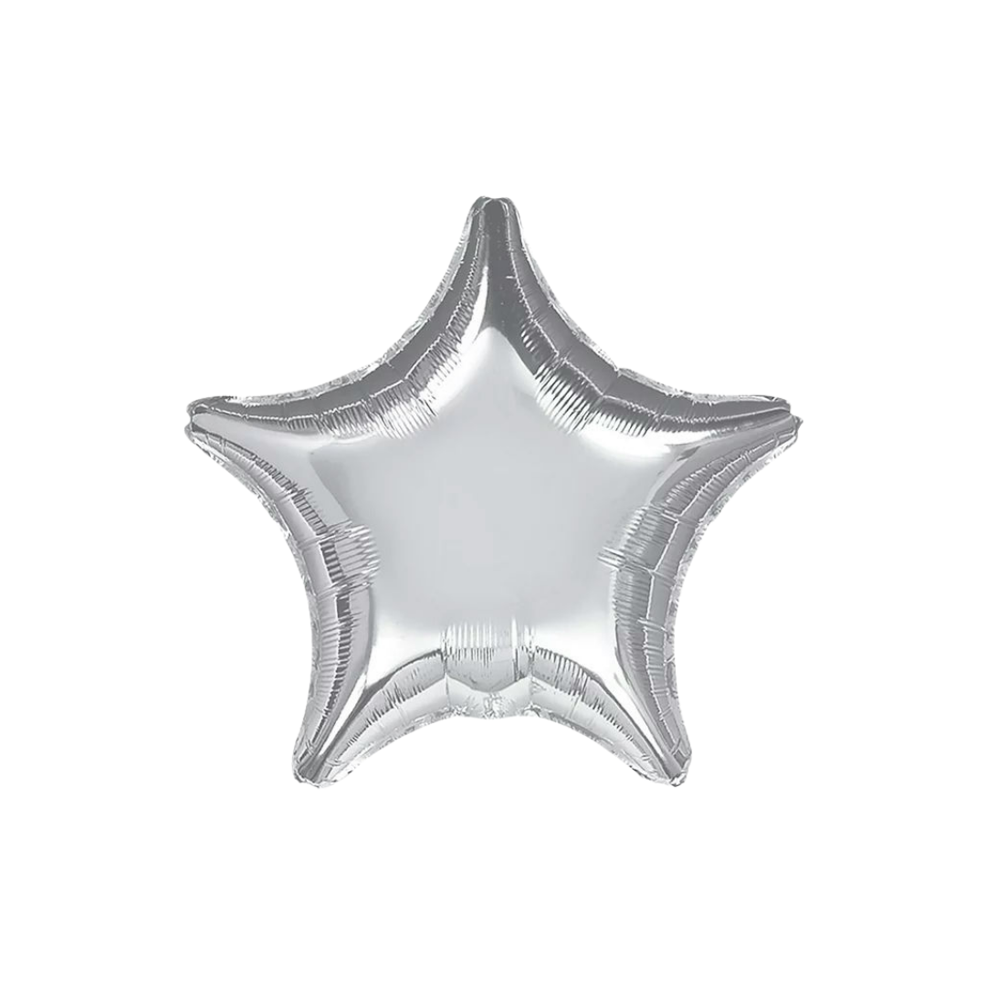 Silver 18in star foil balloon for party décor – from Parte Haus party supply store in Bethesda, MD.