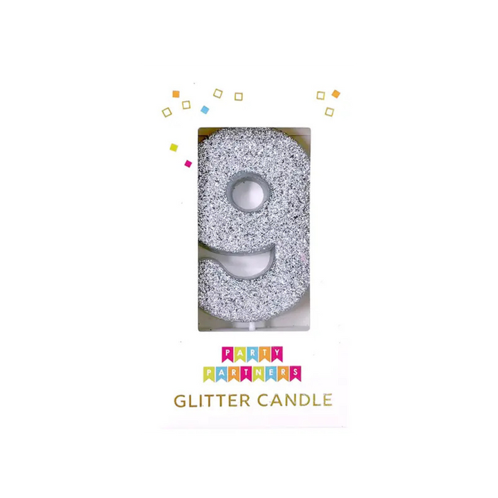 Silver Glitter Number 0-9 Candle Set