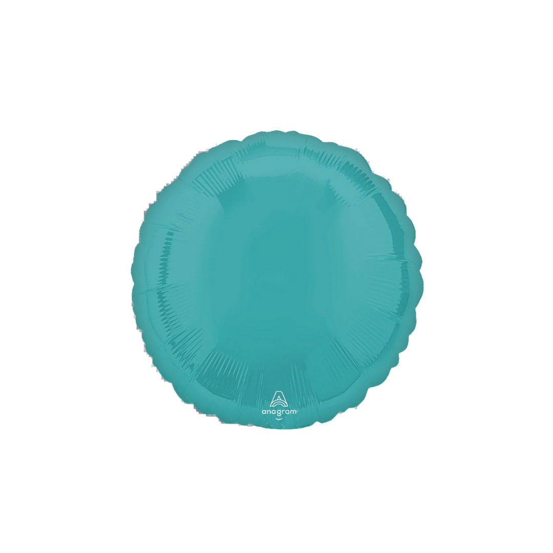Sky blue 18in round foil balloon with a glossy finish for birthdays, weddings, and graduations – from Parte Haus party supply store in Bethesda, MD.