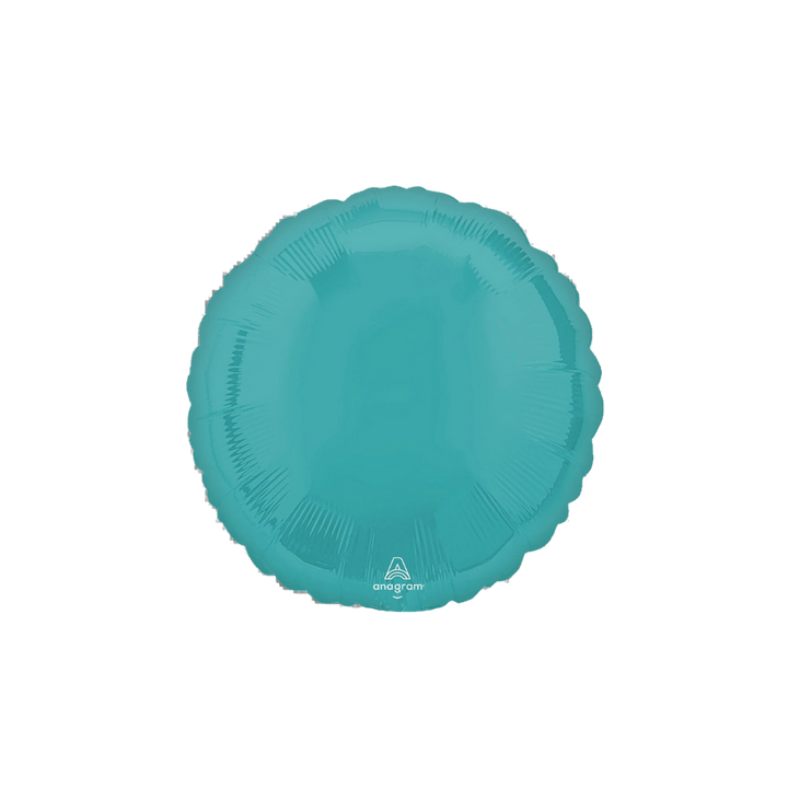 Sky blue 18in round foil balloon with a glossy finish for birthdays, weddings, and graduations – from Parte Haus party supply store in Bethesda, MD.