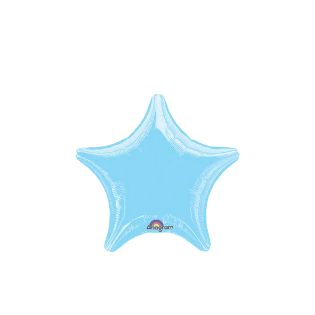 Sky blue 18in star foil balloon for baby showers – from Parte Haus party supply store in Bethesda, MD.