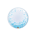 Blue confetti dot transparent bubble balloon for birthday from Parte Haus party supply store in Bethesda MD.