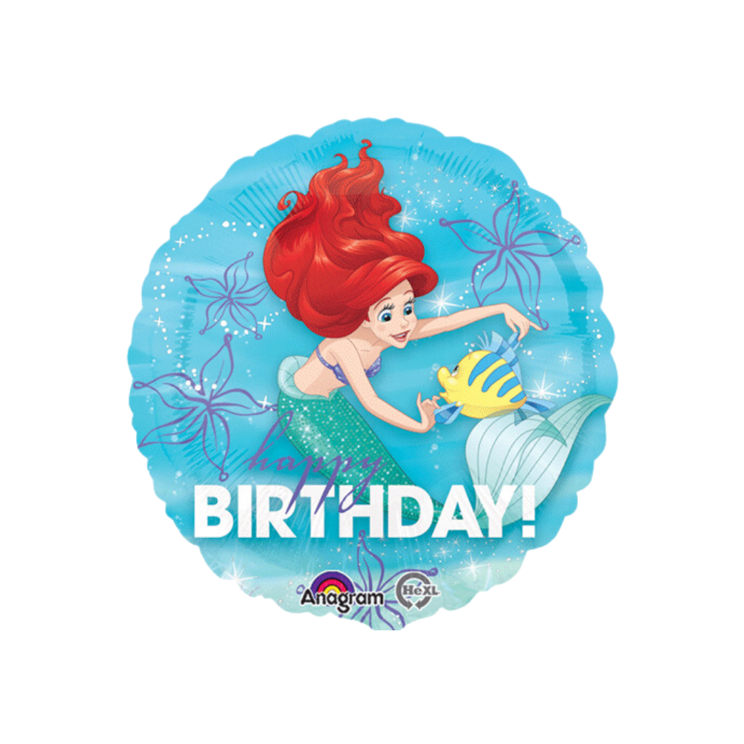 Turquoise red foil balloon with Little Mermaid Ariel and fish birthday theme from Parte Haus party supply store in Bethesda Maryland