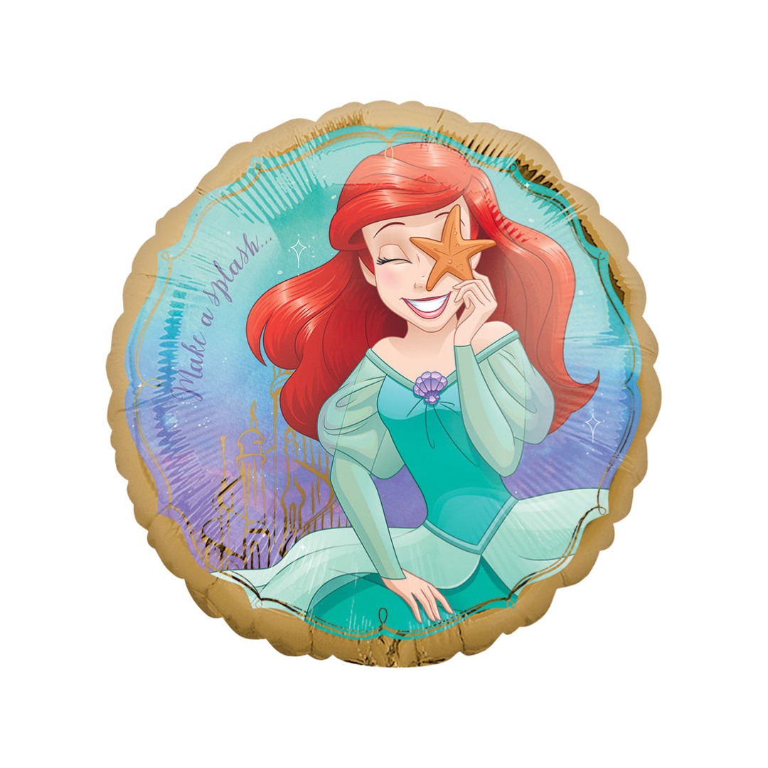 Turquoise red foil balloon featuring smiling mermaid princess under the sea theme from Parte Haus party supply store in Bethesda Maryland