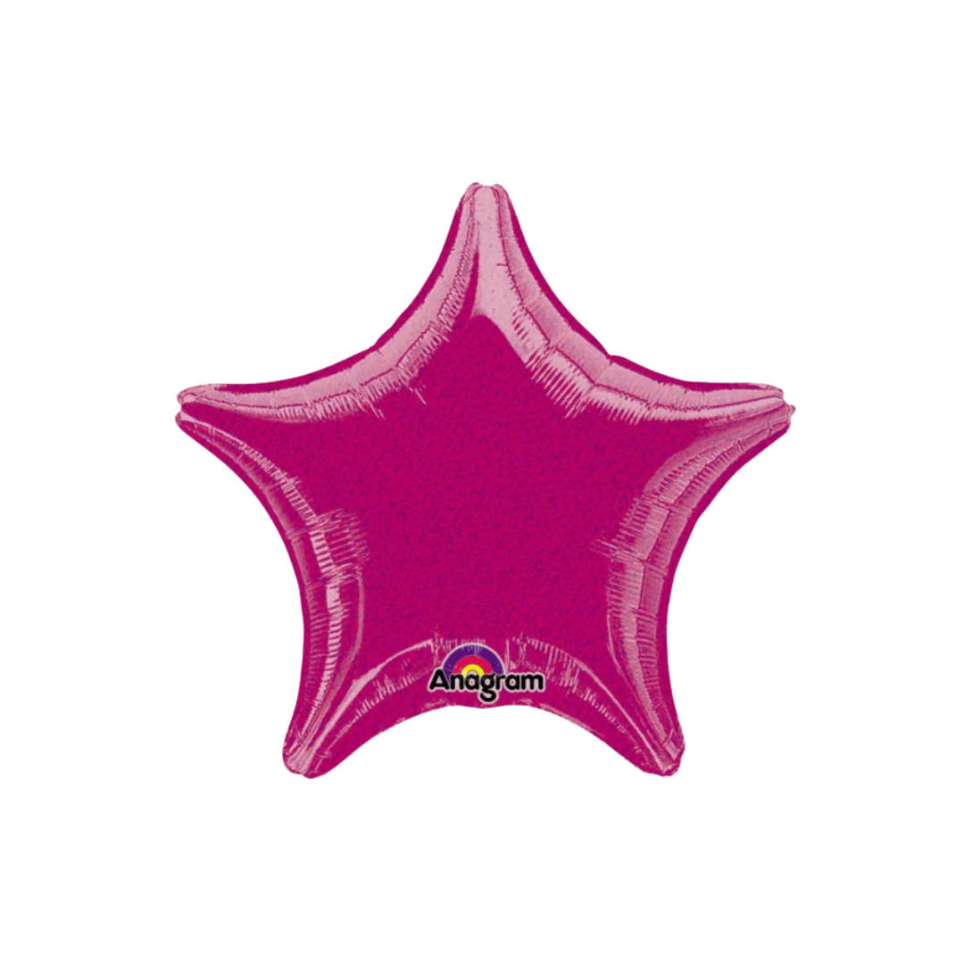 Fuchsia star foil balloon shiny birthday decoration from Parte Haus party supply store in Bethesda Maryland