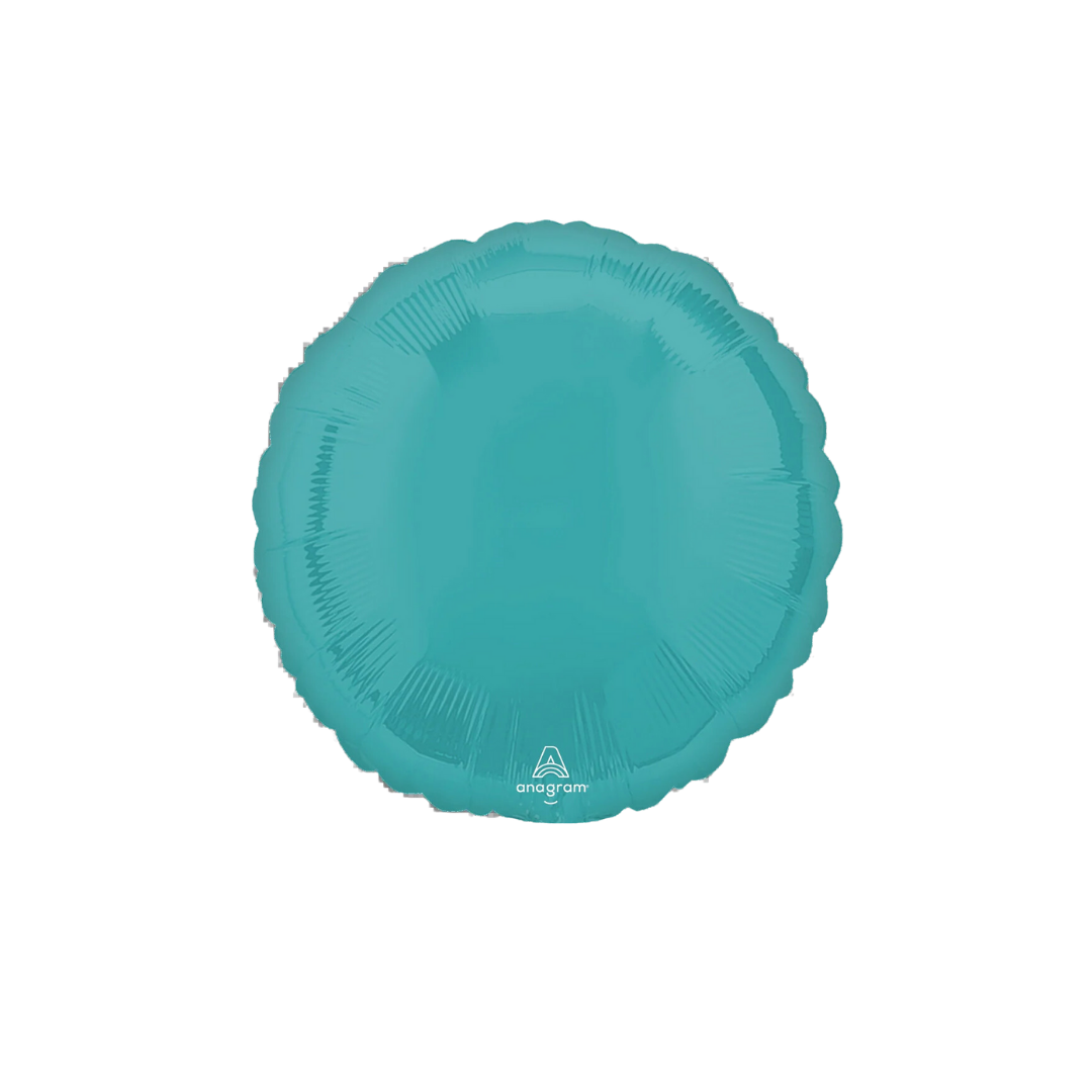 Vibrant blue 18in round foil balloon with a smooth metallic finish for birthday parties – from Parte Haus party supply store in Bethesda, MD.