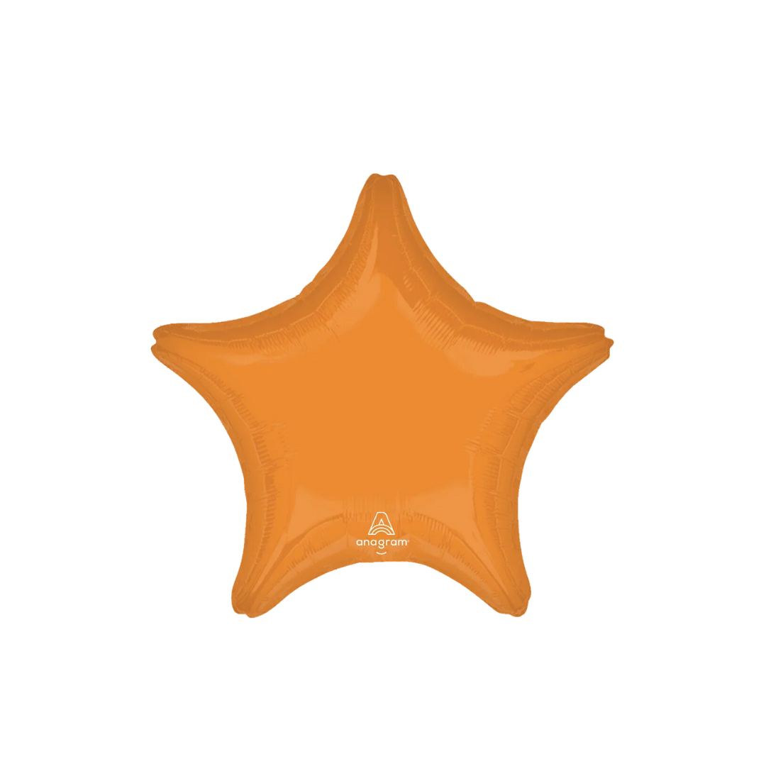 Vibrant orange 18in star foil balloon with sleek metallic finish for construction parties – from Parte Haus store in Bethesda, Maryland.