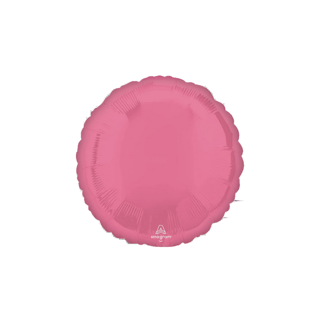 Vibrant pink 18in round foil balloon with a glossy finish for birthdays, weddings, and graduations – from Parte Haus party supply store in Bethesda, Maryland.