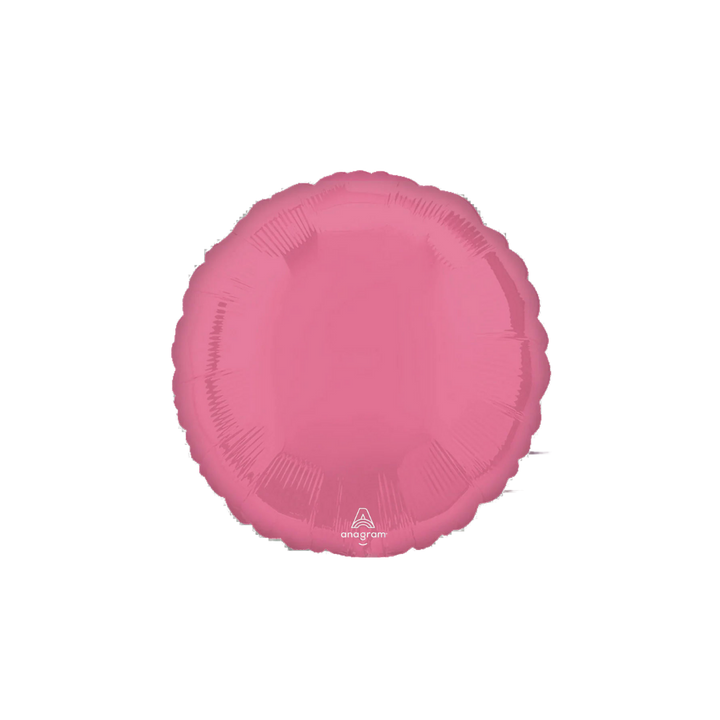 Vibrant pink 18in round foil balloon with a glossy finish for birthdays, weddings, and graduations – from Parte Haus party supply store in Bethesda, Maryland.