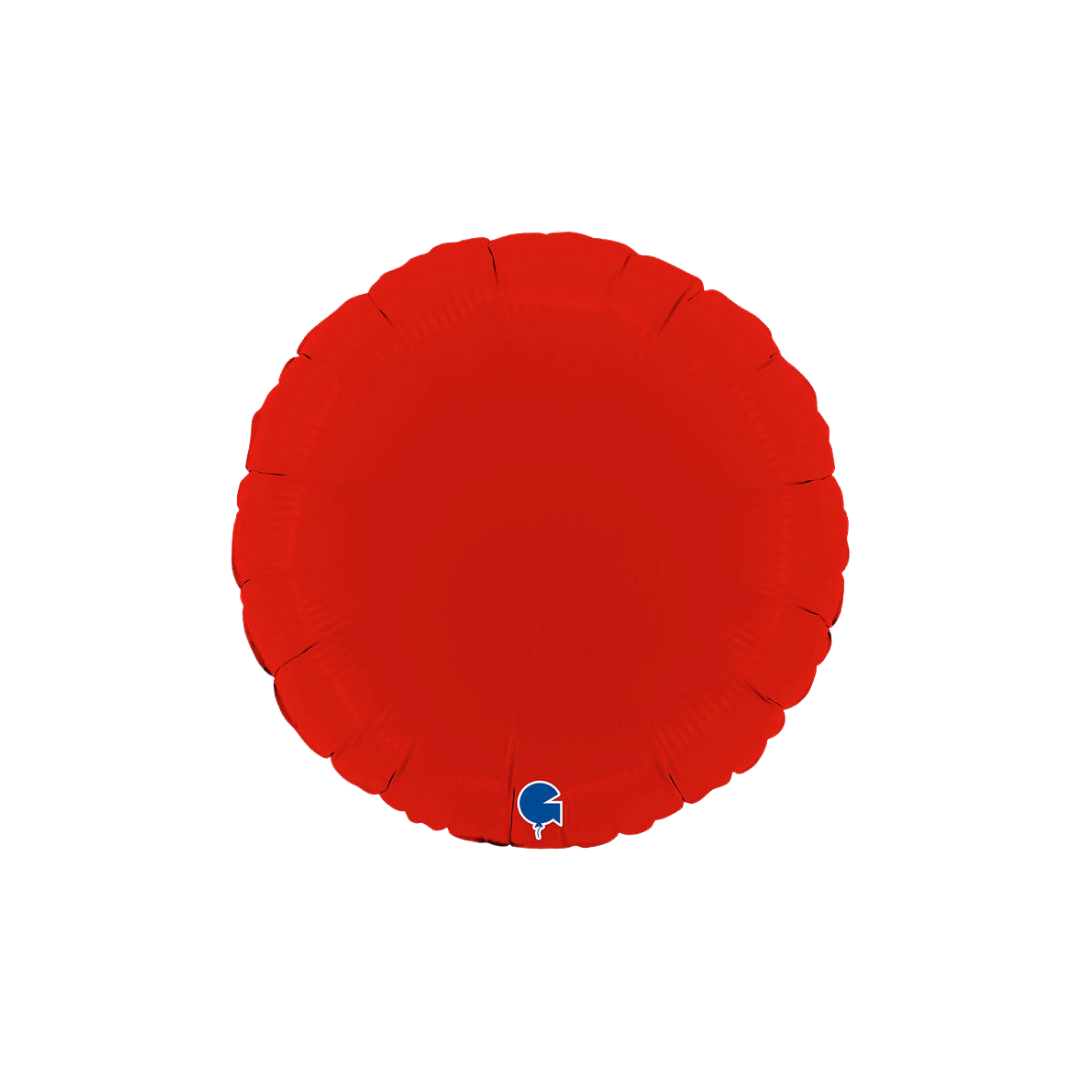 Vibrant red 18in foil balloon with glossy finish for superhero parties – from Parte Haus party supply store in Bethesda, Maryland.