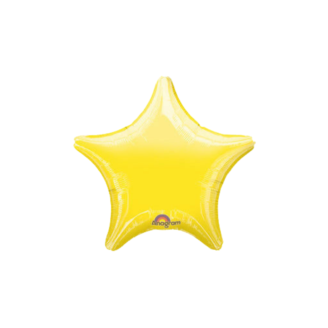 Vibrant yellow 18in star foil balloon with glossy finish for birthday parties – from Parte Haus party supply store in Bethesda, Maryland.