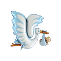 White blue stork foil balloon shaped like a stork with baby for baby shower from Parte Haus party supply store in Bethesda MD