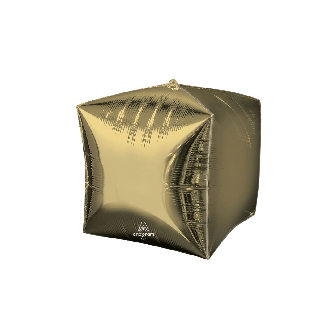 White gold cube foil balloon square shaped for birthday from Parte Haus party supply store in Bethesda Maryland