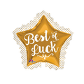 White gold dotted star foil balloon with Best of Luck text good luck theme from Parte Haus party supply store in Bethesda MD