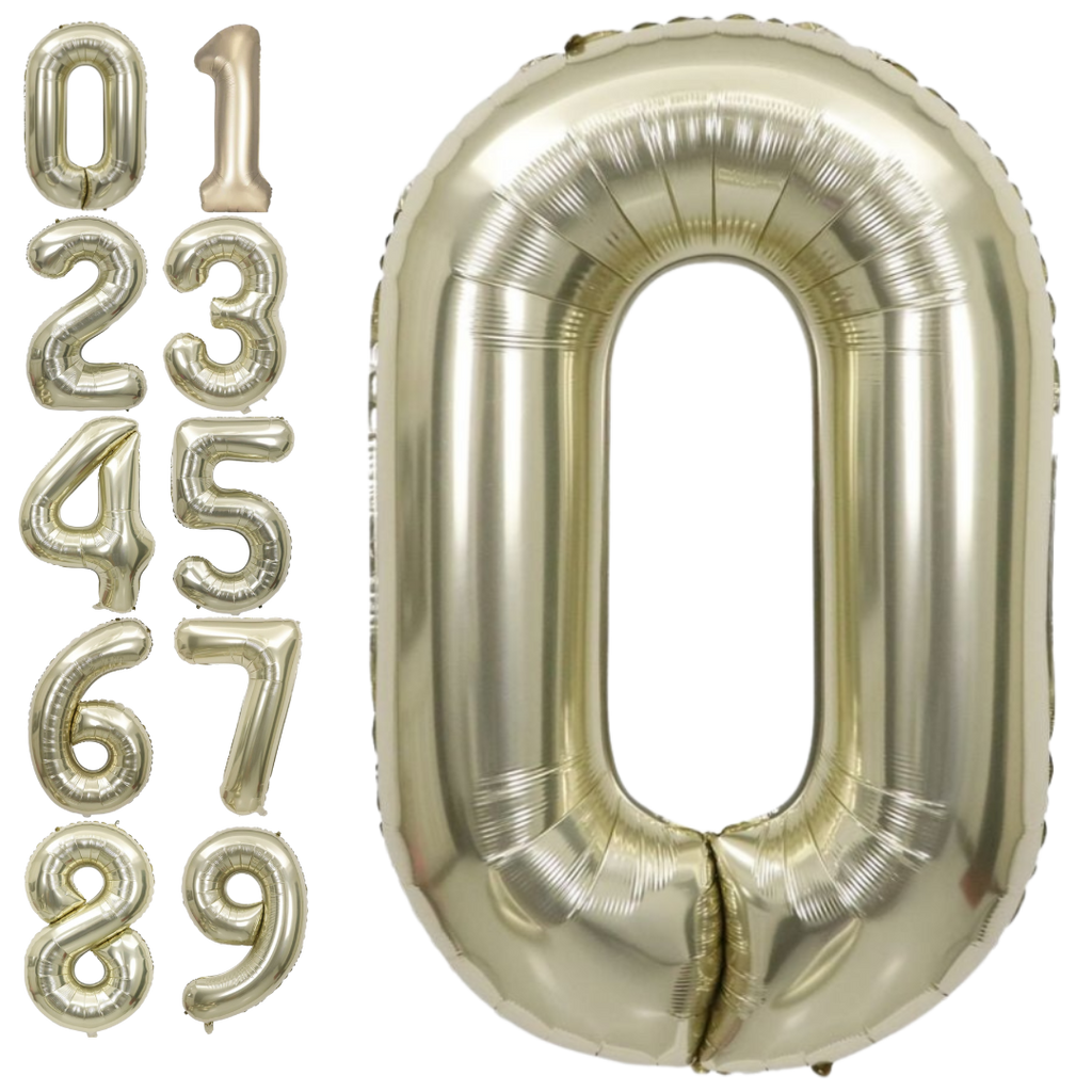 white gold foil number balloons shiny metallic for birthday celebration from Parte Haus party supply store in Bethesda MD
