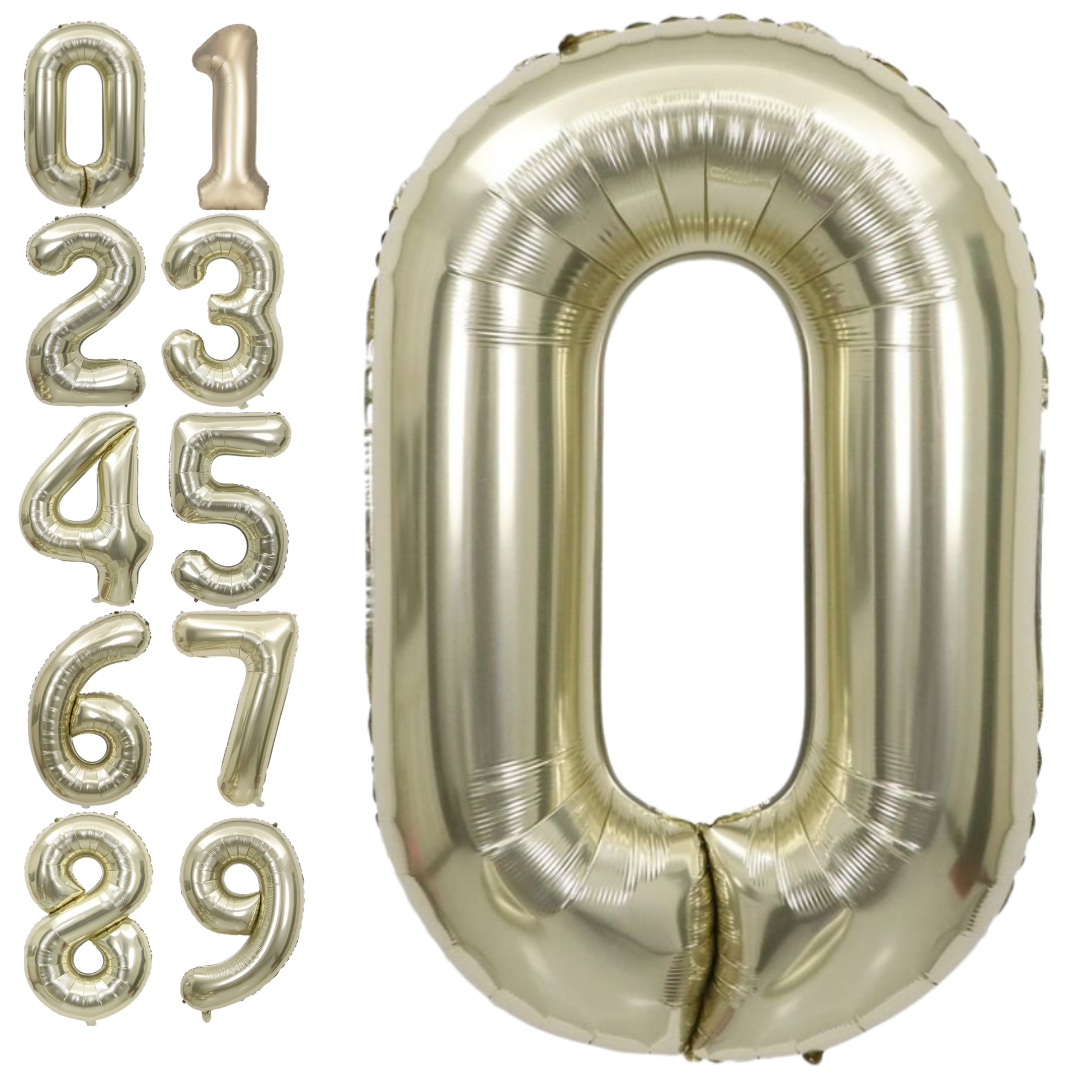 white gold foil number balloons shiny metallic for birthday celebration from Parte Haus party supply store in Bethesda MD