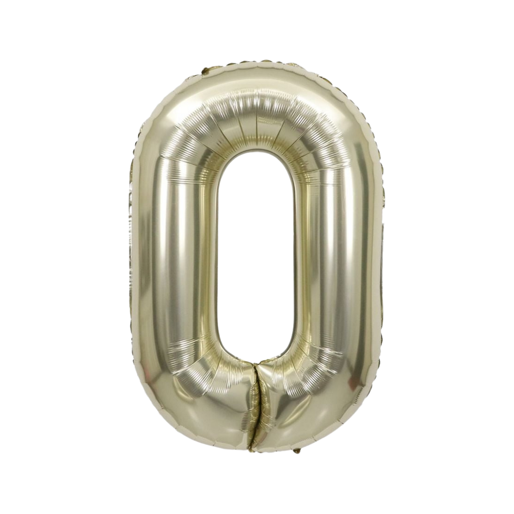 White gold number zero foil balloon for birthday celebration from Parte Haus party supply store in Bethesda MD