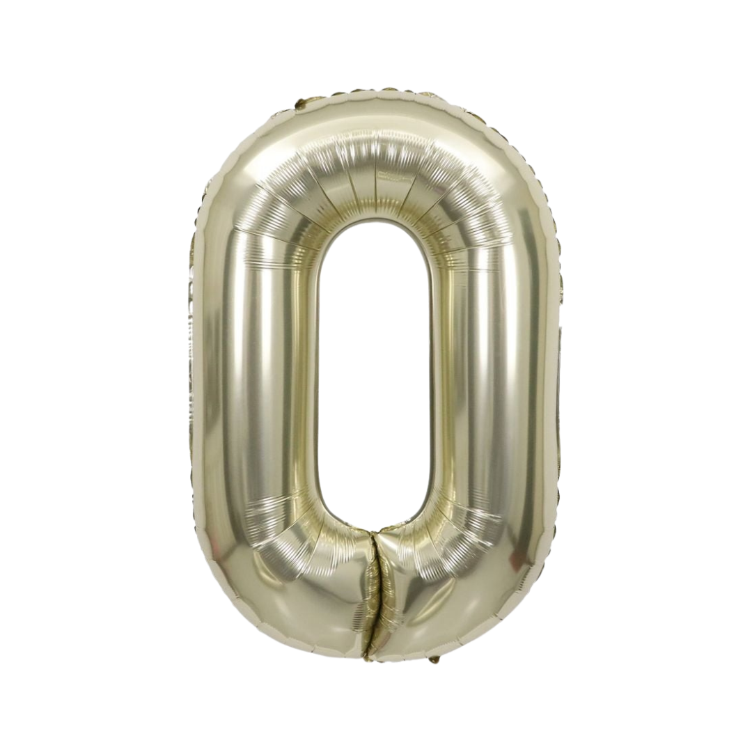 White gold number 0 foil balloon, 34in, perfect for party decor from Parte Haus in Bethesda, MD.