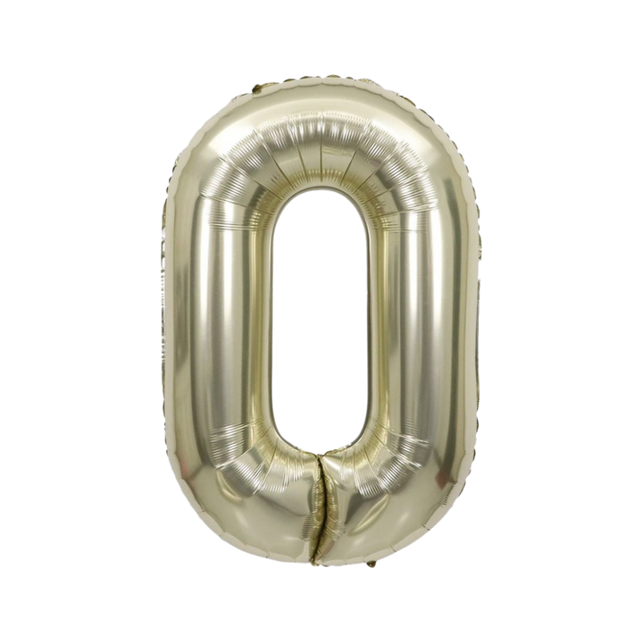 White gold number 0 foil balloon, 34in, perfect for party decor from Parte Haus in Bethesda, MD.