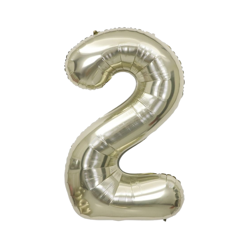 white gold number 2 foil balloon for birthday celebration from Parte Haus party supply store in Bethesda MD