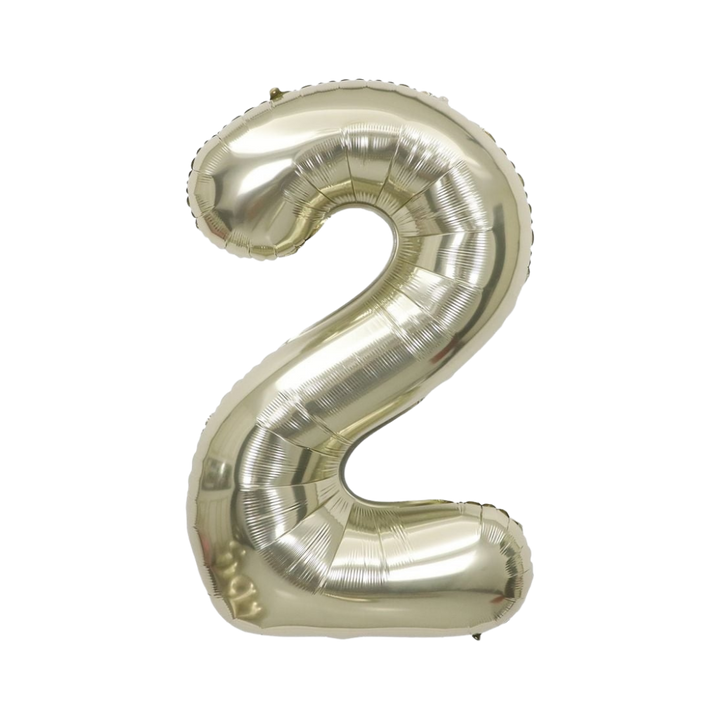 White gold number 2 foil balloon, 34in, perfect for party decor from Parte Haus in Bethesda, Maryland.