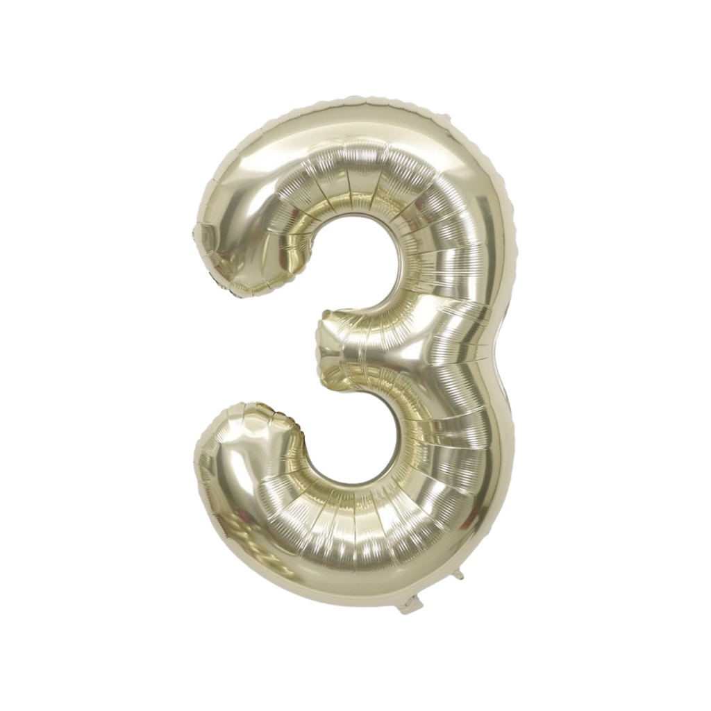 white gold number 3 foil balloon birthday theme from Parte Haus party supply store in Bethesda Maryland