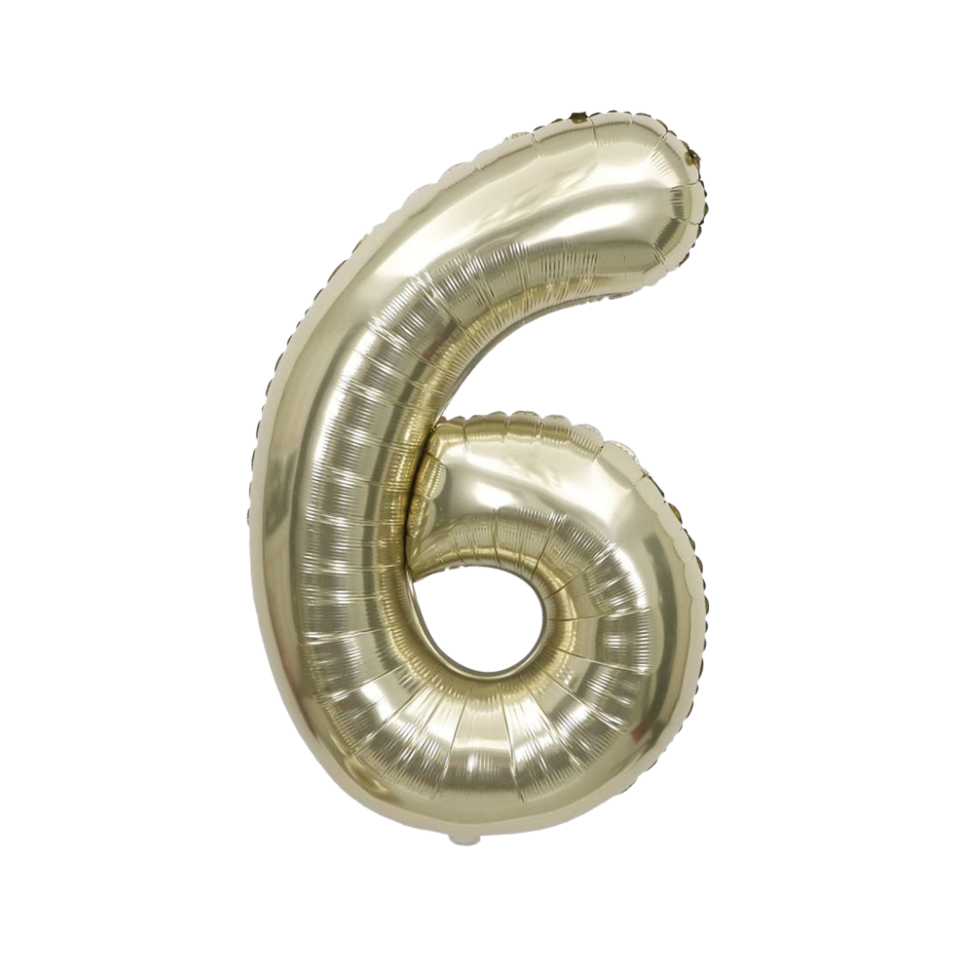 White gold number 6 foil balloon for birthday from Parte Haus party supply store in Bethesda Maryland