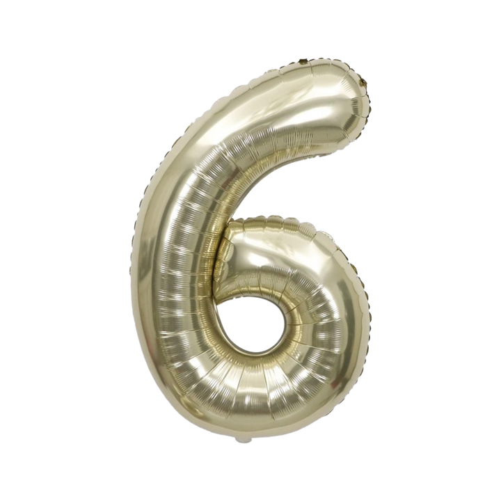 White gold number 6 foil balloon, 34in, perfect for party decor from Parte Haus in Bethesda, MD.