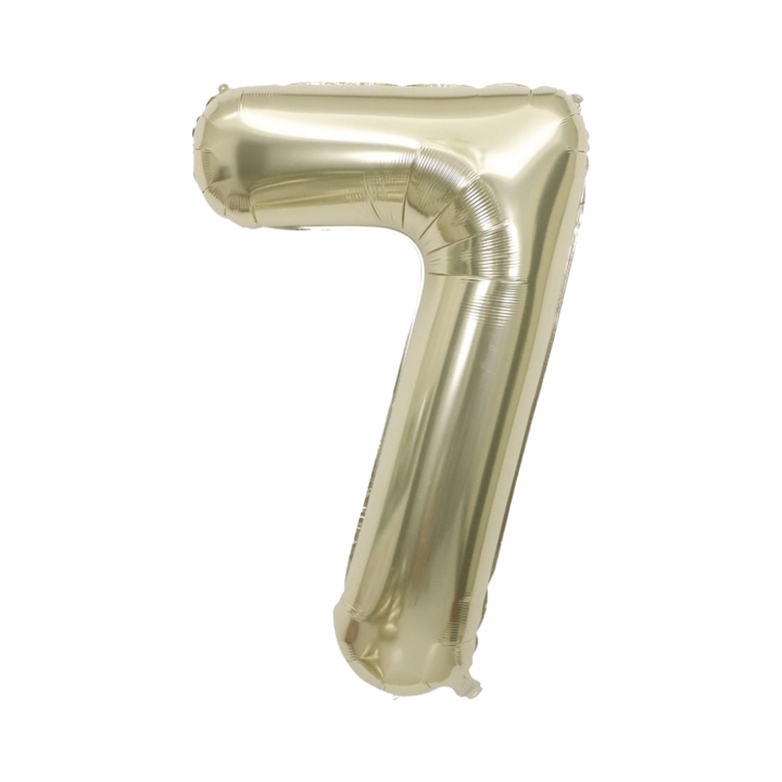 White gold number 7 foil balloon, 34in, perfect for party decor from Parte Haus in Bethesda, Maryland.