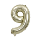 White gold number nine foil balloon shiny birthday decor from Parte Haus party supply store in Bethesda MD