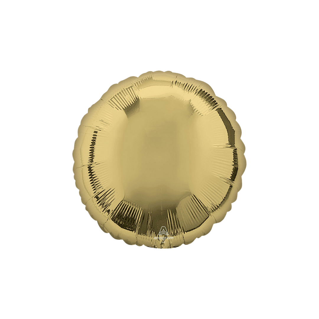 White gold 18in round foil balloon with a glossy finish for birthdays, weddings, and graduations – from Parte Haus party supply store in Bethesda, Maryland.