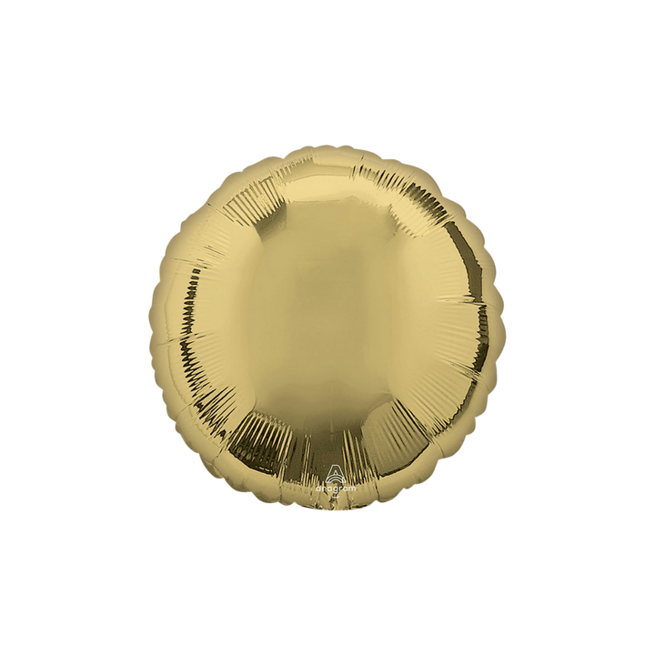 White gold 18in round foil balloon with a glossy finish for birthdays, weddings, and graduations – from Parte Haus party supply store in Bethesda, Maryland.