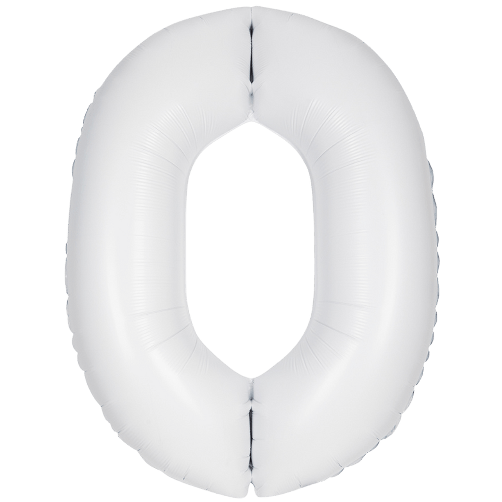 White matte number 0 foil balloon for birthday from Parte Haus party supply store in Bethesda MD