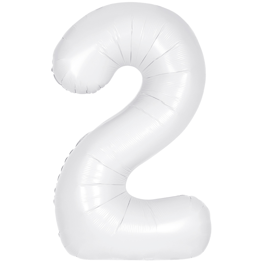 White 34in matte number 2 foil balloon for birthday party decor from Parte Haus party store in Bethesda, MD.