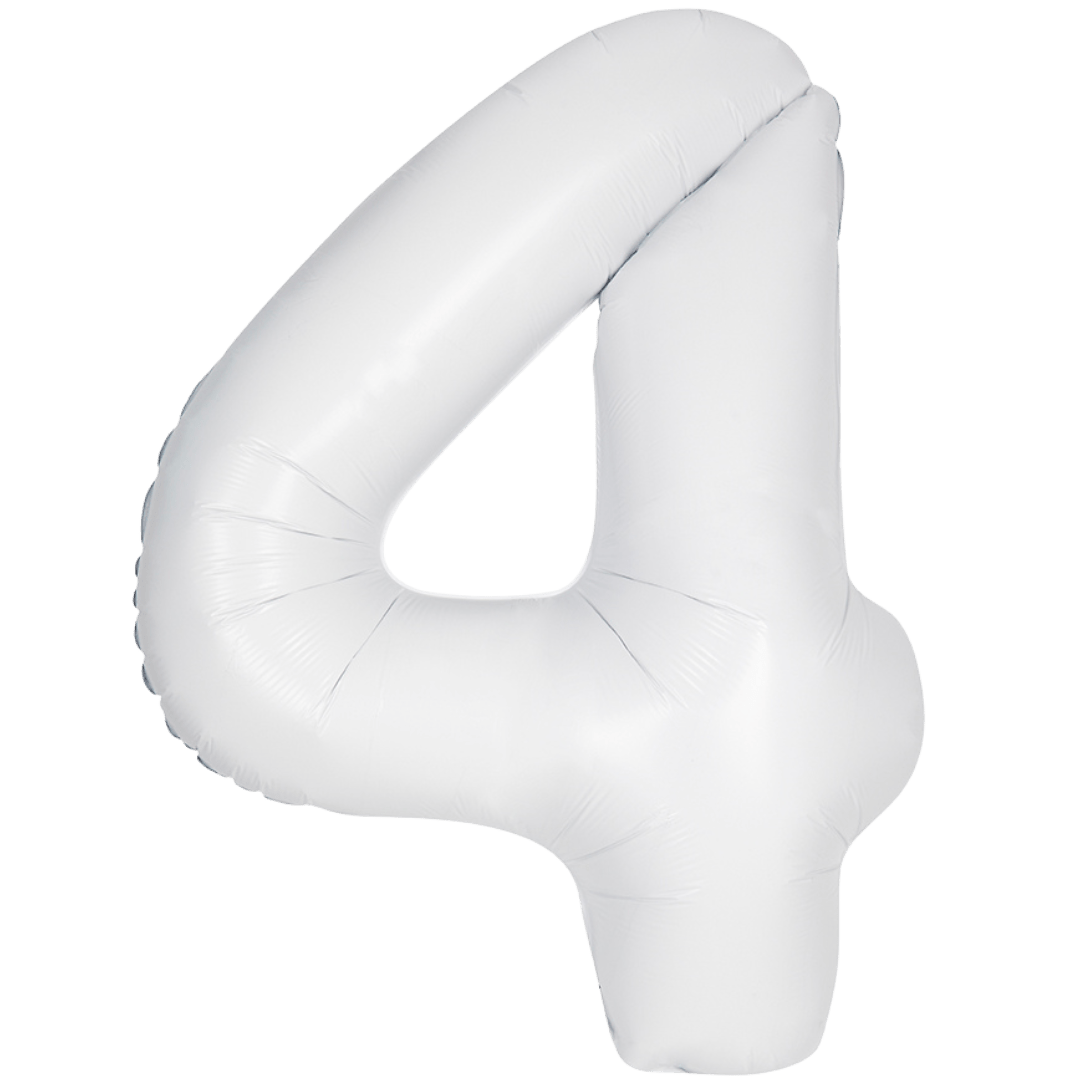White matte number 4 foil balloon for birthday theme from Parte Haus party supply store in Bethesda MD