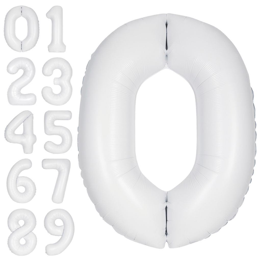 White matte number foil balloon birthday decor from Parte Haus party supply store in Bethesda MD
