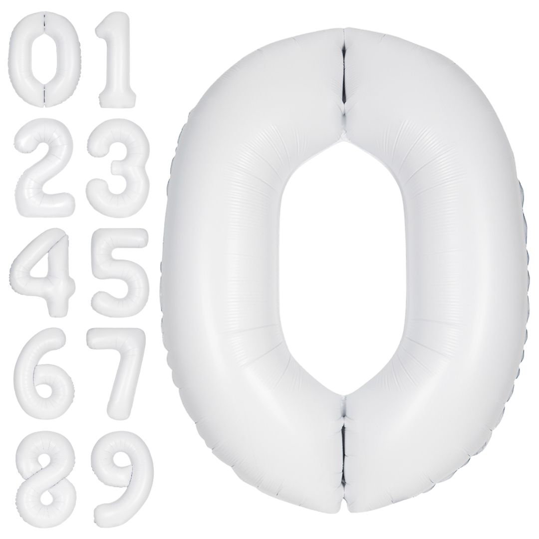 White matte number foil balloon birthday decor from Parte Haus party supply store in Bethesda MD