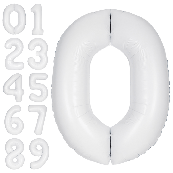 White 34in matte number foil balloon for party decor from Parte Haus party supply store in Bethesda, Maryland.