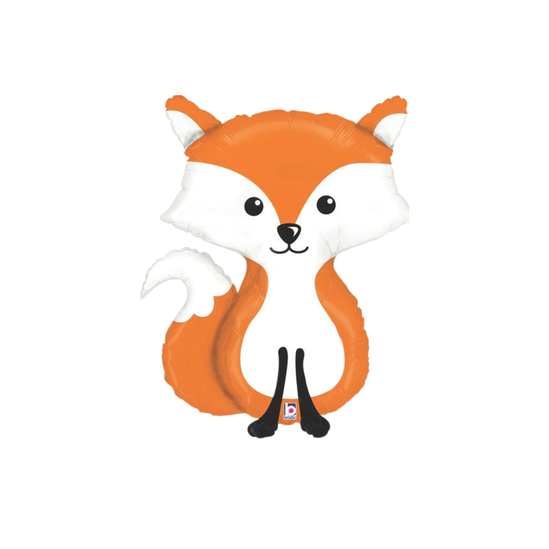 36in white and orange woodland fox foil balloon for forest and animal-themed birthday parties from Parte Haus in Bethesda, Maryland.