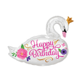 white pink foil swan balloon with happy birthday and floral design birthday from Parte Haus party supply store in Bethesda Maryland
