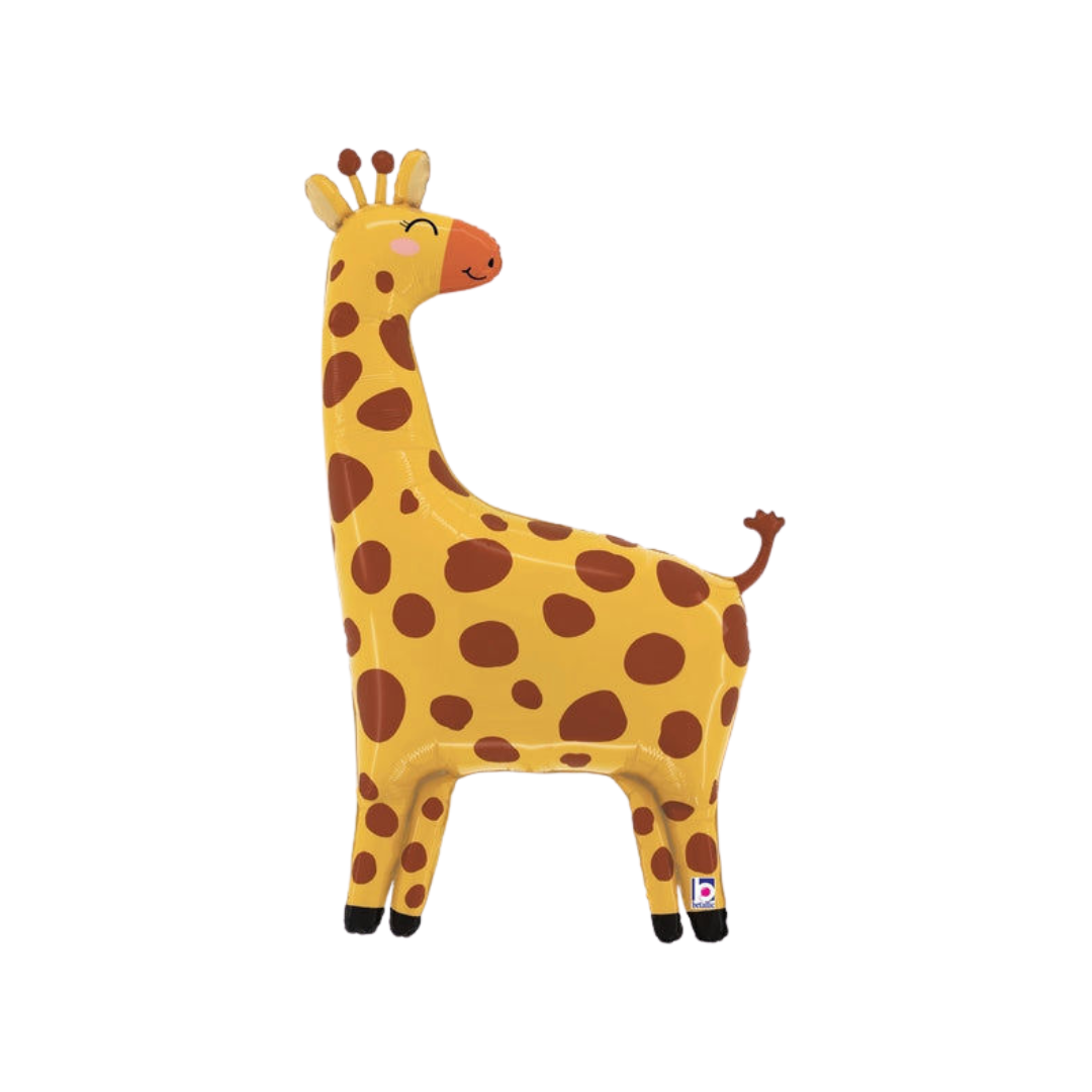yellow brown giraffe foil balloon with happy face birthday theme from Parte Haus party supply store in Bethesda MD